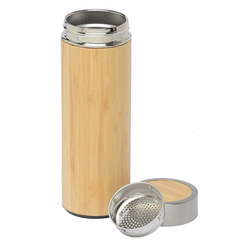 

Bamboo Tea Tumbler Mug with Strainer Infuser with Filter for Loose Leaf Coffee Travel Bottle Hot and Cold Water Leak Proof Gift