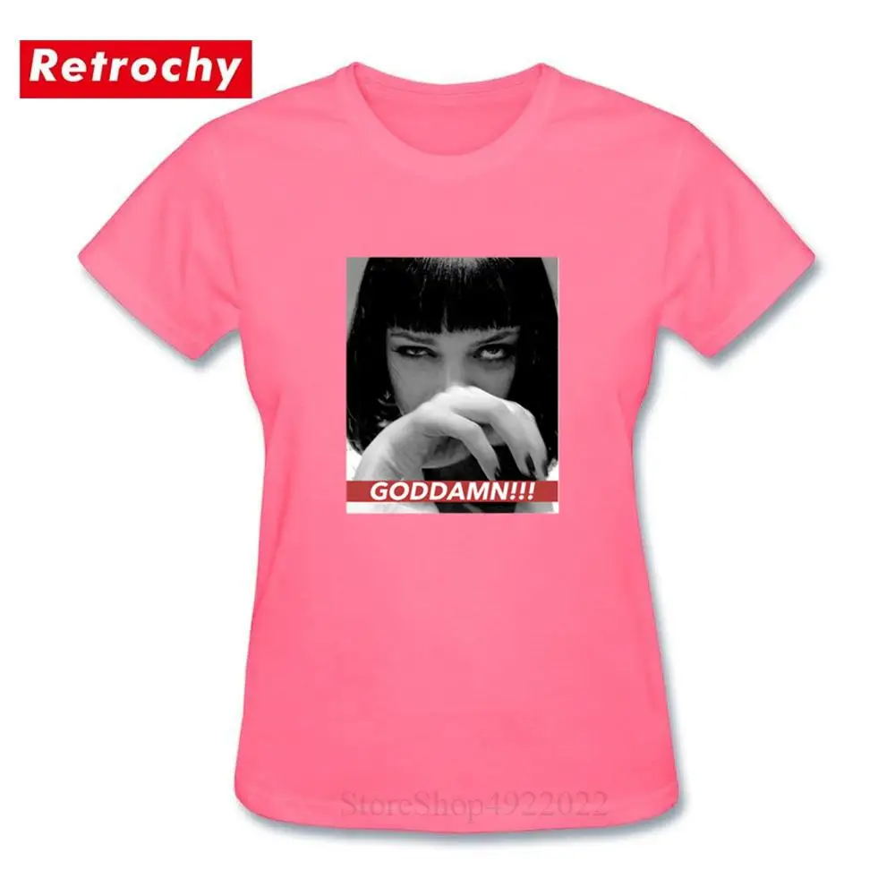 

2019 T-Shirt Mia Wallace Quentin Movie Pulp Fiction Tee Shirt For Sale Women Pure Cotton Short Sleeves Tshirt Hot Selling Female