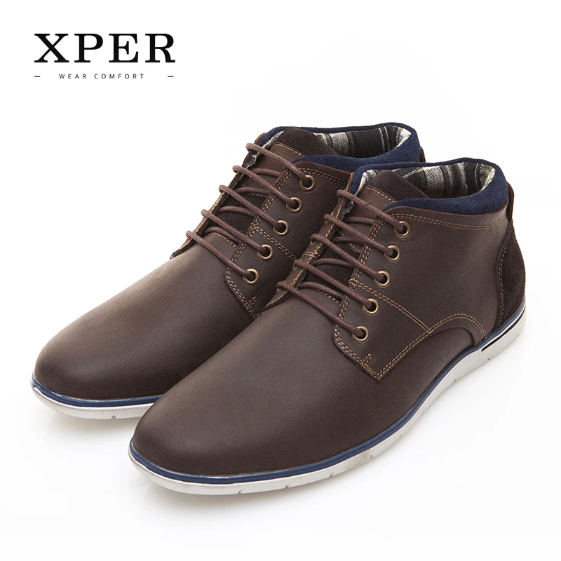 

XPER Brand Genuine Leather Men Shoes Autumn Winter Men Boots 100% Cow leather Men Casual Boots Lace-up Inside canvas #XAF86001