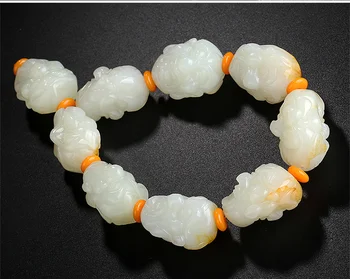 

Hetian jade Luohan head seed material bracelet double-sided domineering male jade transport beads white jade bracelet