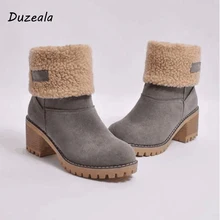 Duzeala/Брендовые женские ботинки; женская зимняя обувь; женские теплые зимние ботинки на меху; ботильоны на квадратном каблуке; Bota Feminina; Botas Mujer