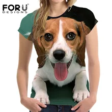 Forudesigns Для женщин Футболки тренер Бег милые бигли собака печать Йога спортивная рубашка Для женщин быстросохнущая Фитнес Спортивная Топы корректирующие