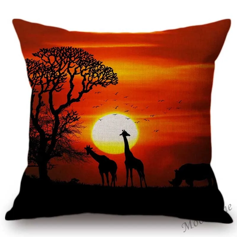 Закат пейзажи Африки дикие животные слон жираф живописный дом Искусство декоративные пледы наволочки хлопок белье Чехлы для подушек