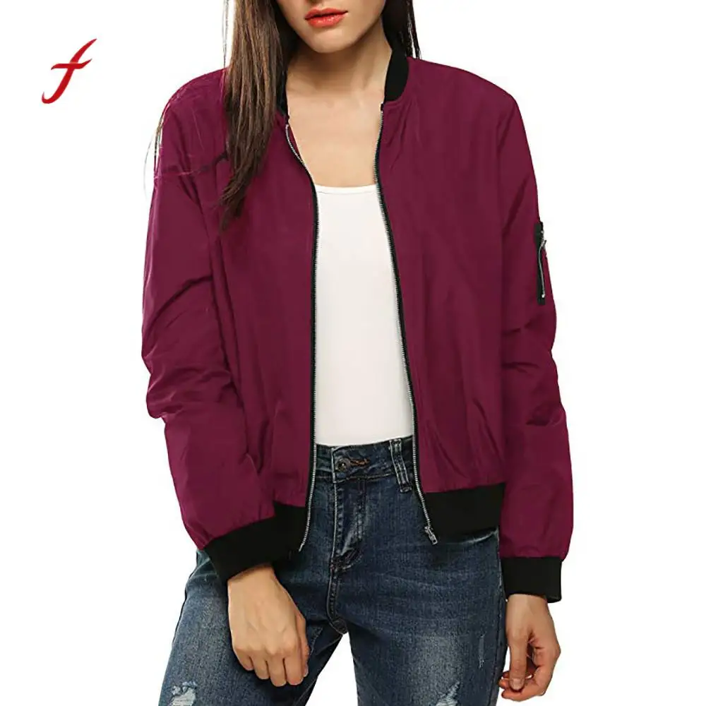 Весенне-осенняя Женская куртка, классическое пальто, короткая куртка-бомбер, однотонная куртка на молнии, пальто, черный, красный цвет, для женщин, топы, mujer/PT