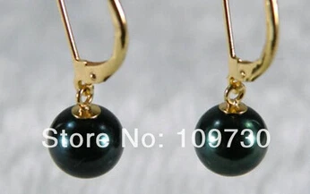 

Bridal jewelry free shipping hot sell Genuine AAA+++ 8.5mm perfect round black green akoya pearl dangle earring 14KT