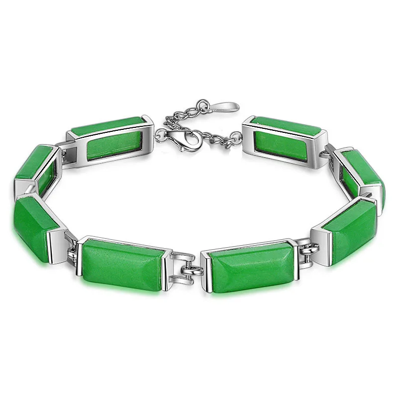 

S925 pure silver inlay Malay natural stone full green attendants beautiful silver natural stone monkey bracelet