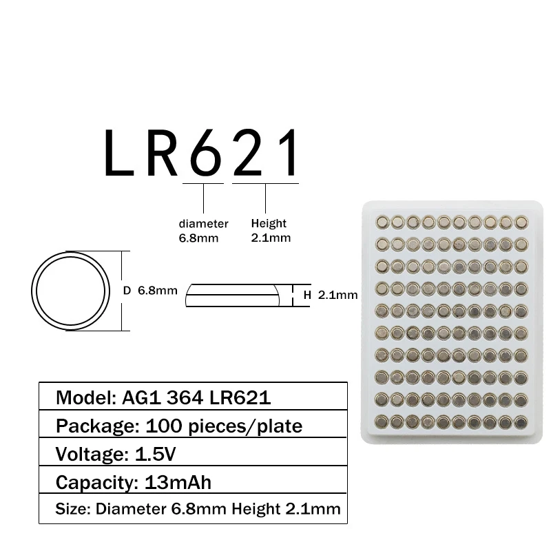 100 шт. AG1 1,55 в оксид серебра Кнопки Монета батареи 364 SR621SW LR621 621 LR60 CX60 щелочные часы батареи дешево