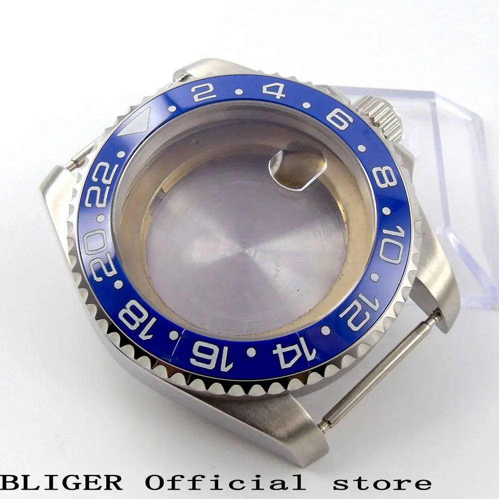 Sapphire glass 40mm Bliger blue ceramic bezel date magnifier fit 2824