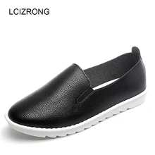 Lcizrong Весна Лоферы для женщин Для женщин без каблука Обувь Повседневное Твердые Slip-On круглый носок Туфли без каблуков Модные дышащие черные туфли белые туфли Новинка; для женщин