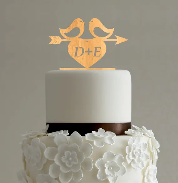 

Rustic Love Birds Cake Topper Silhouette Wedding Cake Toppers Monogram Initial Wedding Decoration Personalized Cake Design