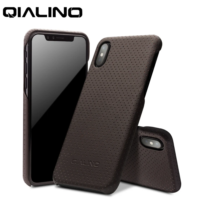 

QIALINO Unique Back Case for iPhone XS Luxury Genuine Leather Cover for iPhone X Apple Ultra Slim Hard Shell [Hole Breathing]