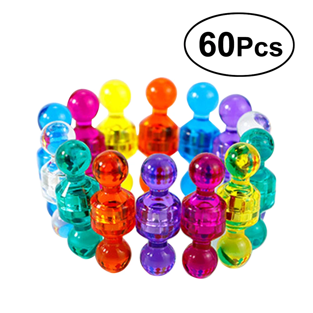 

60pcs Round Fridge Magnet Pushpin Colorful Transparent Small Magnet Pushpin for Office Home Decor