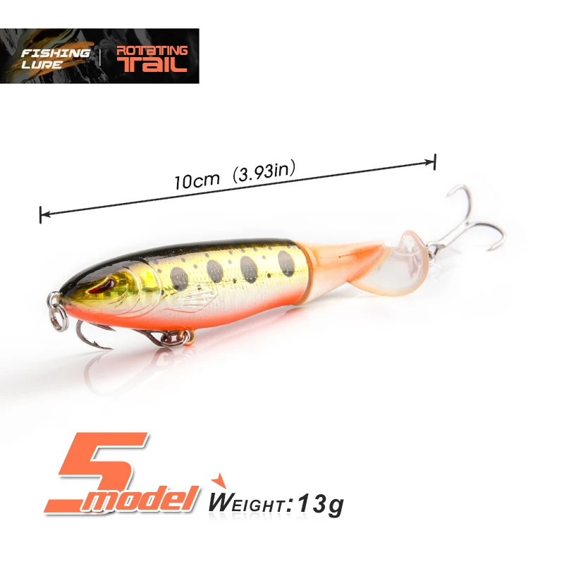 DONQL Minnow Rotating Tail Fishing Lure 10cm 13g With Soft Whirling Tail Treble Hooks Whopper Popper Topwater Fishing Baits      (12)