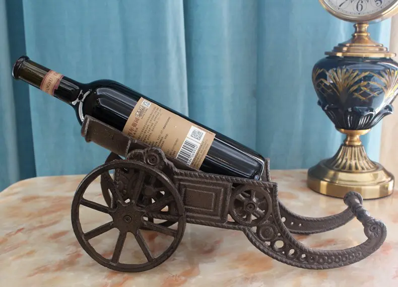 Cast Iron Cannon Wine Bottle Holder Stand Tabletop Rack Wrought Iron