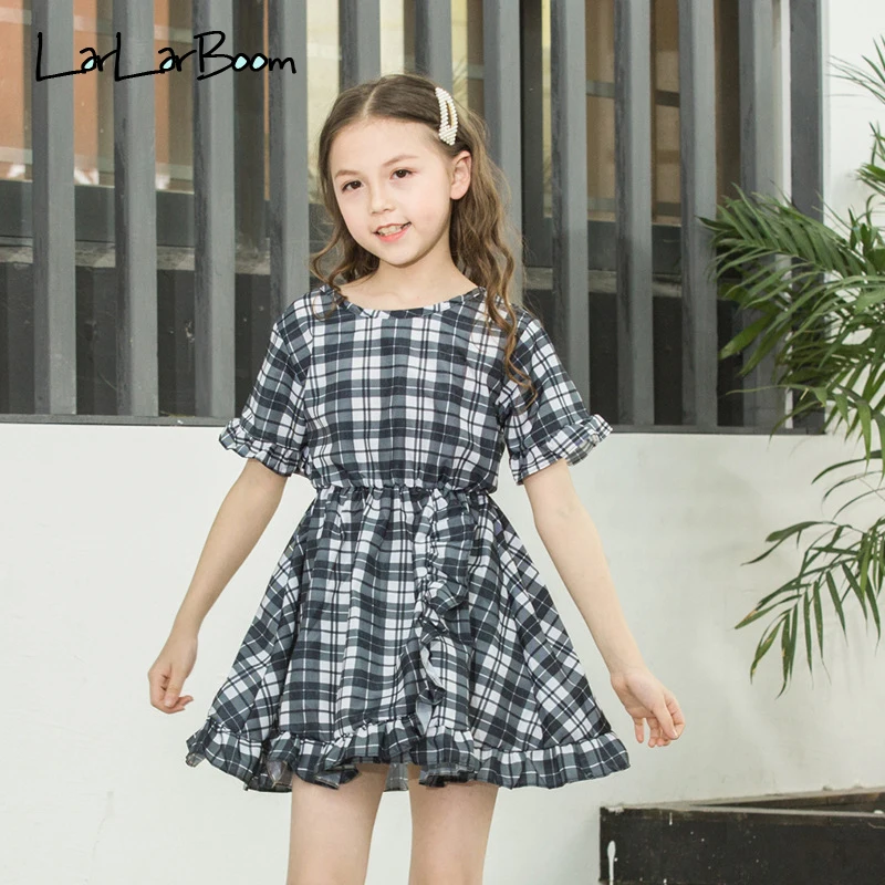 

LarLarBoom Girl Dress Summer Short Sleeve Plaid & Dot Kids Dresses for Girl Outwear Children's Clothing Cute Girl Princess Dress