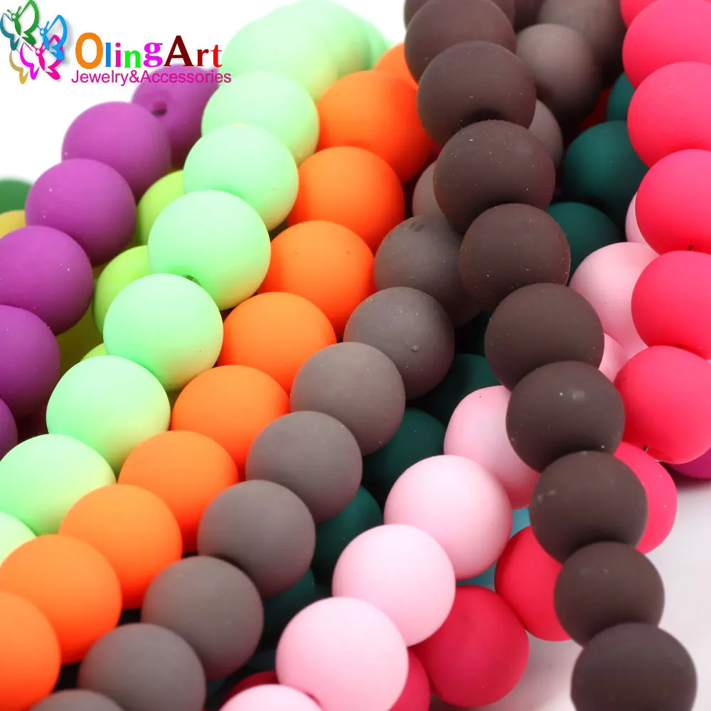 OlingArt Rubber Glass Beads High quality 12PCS 14mm Candy Color Neon Matte Loose Beads Handmade jewelry making bracelet DIY