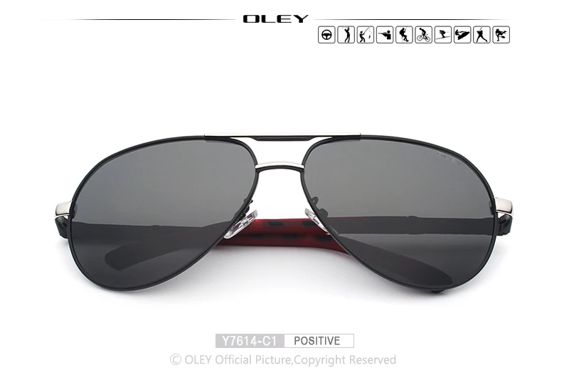 OLEY, мужские солнцезащитные очки, алюминиево-магниевые, поляризационные, очки пилота, модные, классические, летные, защита от солнца, очки, UV400 - Цвет линз: Y7614 C1 BOX
