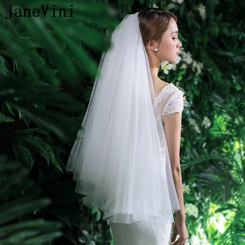 

JaneVini Simple White Two Layers Wedding Veils Cut Edge Elbow Length Veil Short Tulle Bridal Veisl with Comb Wedding Accessories