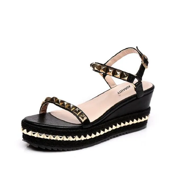XNGRAVITY 2018 Hot Sales Summer Lady Fashion High Heel Wedge Sandals Elegant Rivets Design Lady Fashion Wedges Ladies Shoes 285