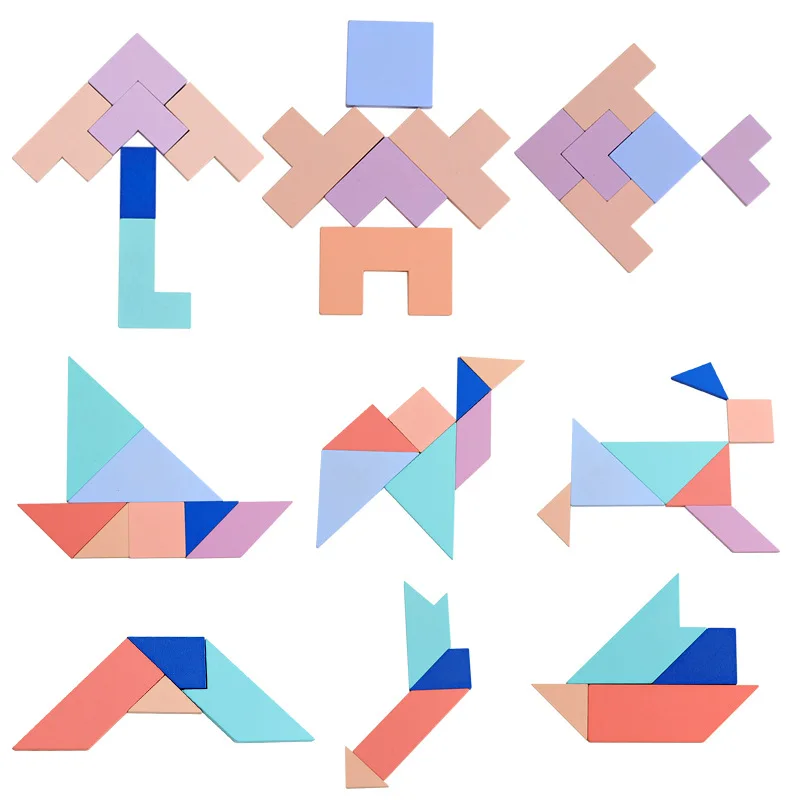 Woode Macaron геометрическая форма тетрис/T слово головоломка/tangram три в одном 3D головоломки для детей Монтессори образования