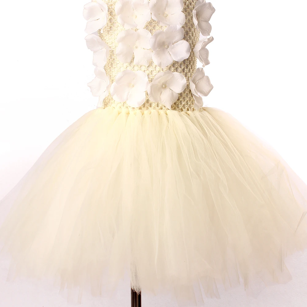 Elegant Floral Girls Tutu Dress with Pearl Centers for Wedding Birthday Party or Photo Shoot Children Flower Tulle (2)