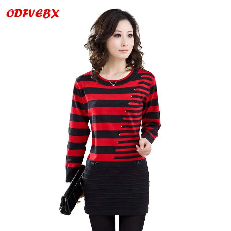 

Plus size3XL Mother Clothing 2019 New Autumn Winter Women Sweater Pullover Loose Stripe Knitted Wool Basic Shirt Sweater Female
