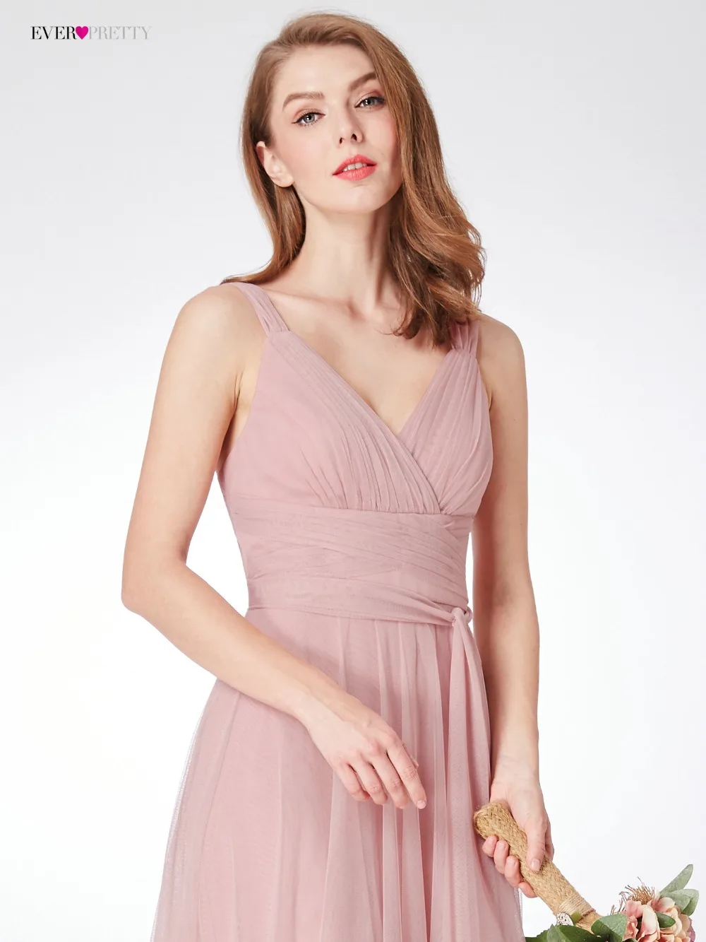 Blush Pink Bridesmaid Dresses Ever Pretty EP07303 Sweetheart A-line V-neck Sleeveless Wedding Party Dress Elegant for Women -