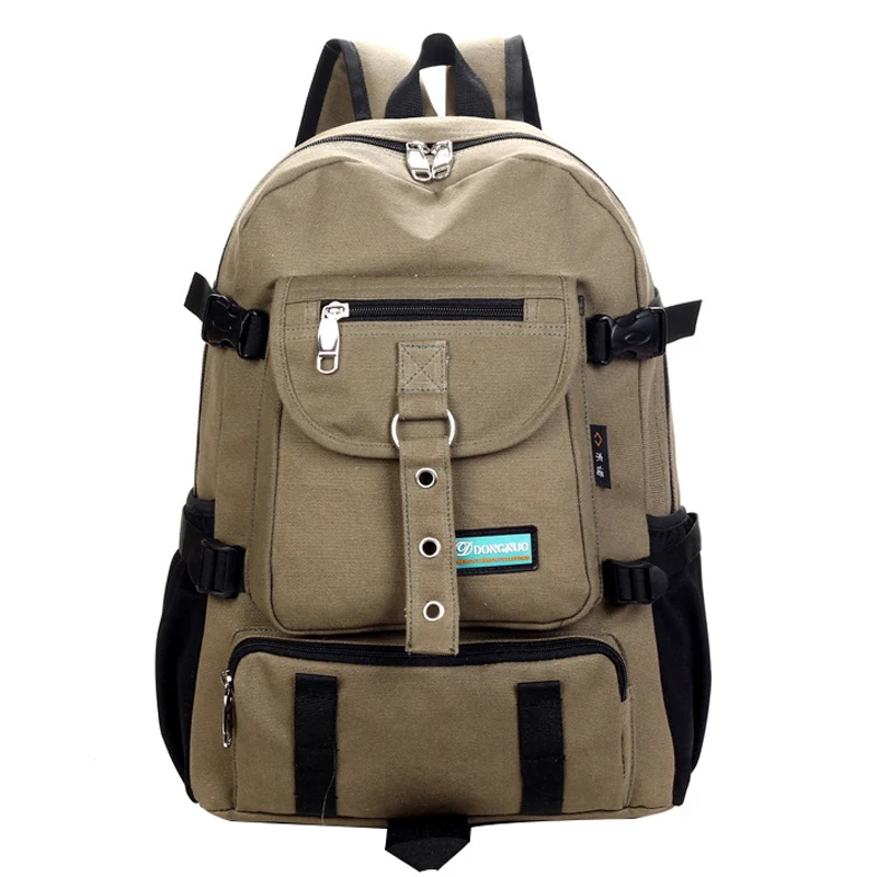 

New Fashion arcuate shouider strap zipper solid color casual bag male backpack school bag canvas large capacity backpack for men