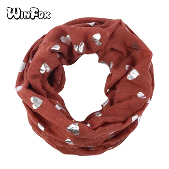 

Winfox Fashion Red Black Heart Print Foil Silver Women Circle Loop Infinity Scarves Collar Ring Neck Snood Scarfs For Ladies