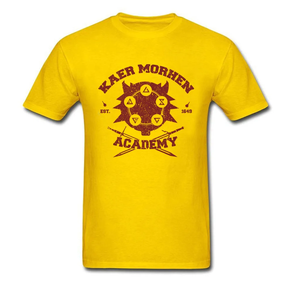 Printed T-Shirt Funny Crew Neck Kaer Morhen Academy 100% Cotton Men Tees Design Short Sleeve Tee Shirts Wholesale Kaer Morhen Academy yellow