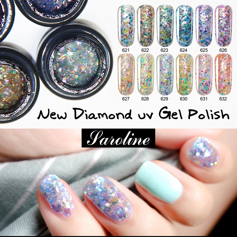 

Saroline Diamond Color Nail Gel Polish Base Top Coat Flash Lucky Lacquer Soak of Uv Gel Semi Permanent Shiny EnamelNail Polish