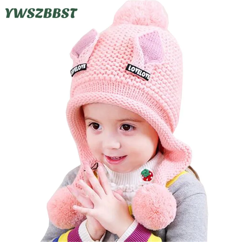 

New Kids Baby Hat Winter Warm Girls Cap Baby Pompom Beanie Hat Infant Earflap Caps Wool Knitted Children's Hat