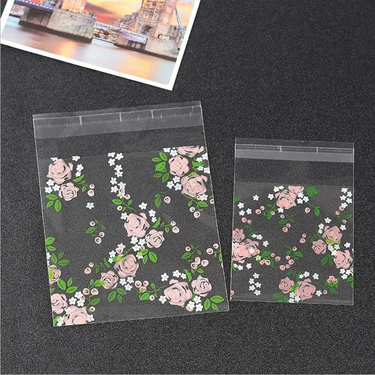 Image 100pcs Plastic Cookie Packaging Bag Wedding Cookie Bags Rose Gift Bag Party Supplies Mini Soap Bag