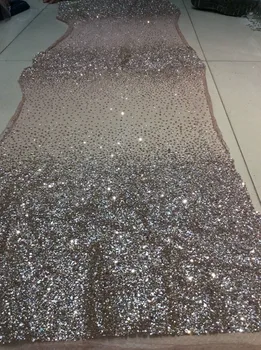 

Hot selling yaking-334 glued glitter sequins lace fabric African French net tulle Lace Fabric for party