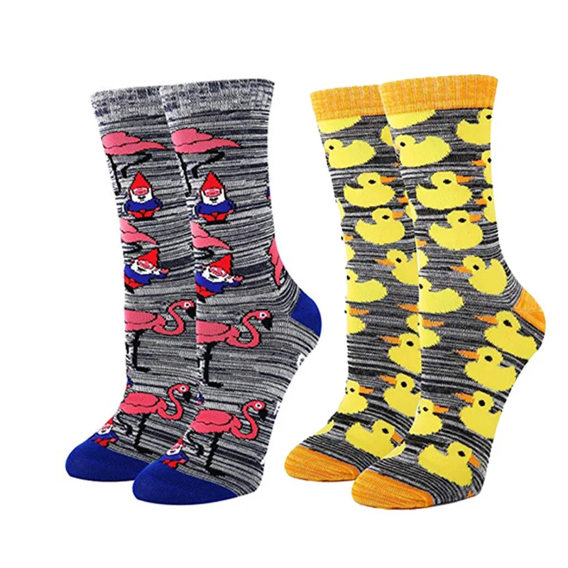 Men's Funny Yellow Duck Flamingo Letter Crew Socks Winter Novelty Cool OMG WTF Gray Sock For Women Men