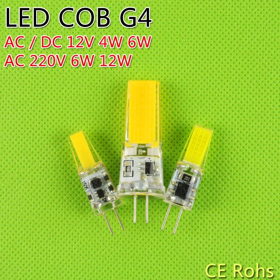 10 шт. Dimmable COB G4 лампа светодиодный 6 Вт 10 Вт AC 220 В ACDC 12 В светодиодный светильник Lampadine Lampara светодиодная лампочка G4 Zarovka