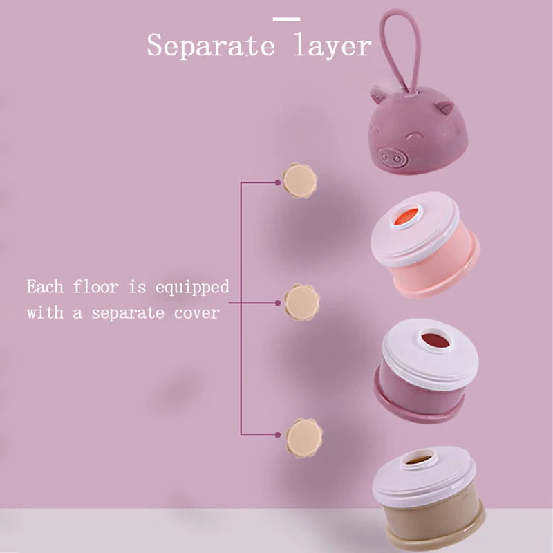 3 layer Cartoon Baby Milk Powder Boxes Portable Baby Formula Milk Storage Box Food Container Storage Feeding Box for Baby kids