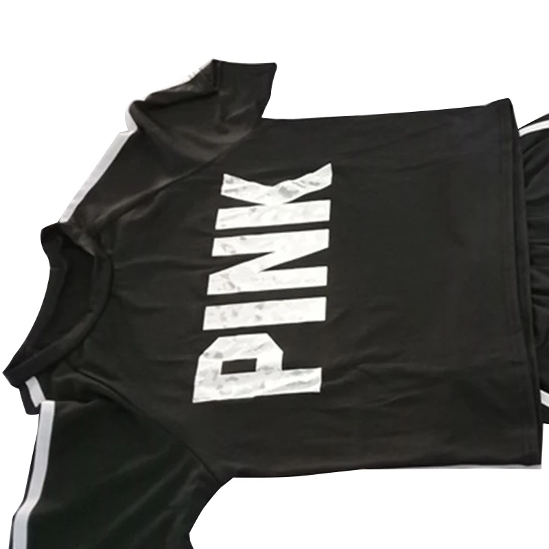 Raisvern/розовый женский комплект 2 шт. с буквенным принтом; летний спортивный костюм из двух предметов; топ с короткими рукавами и шорты до колена; повседневная одежда