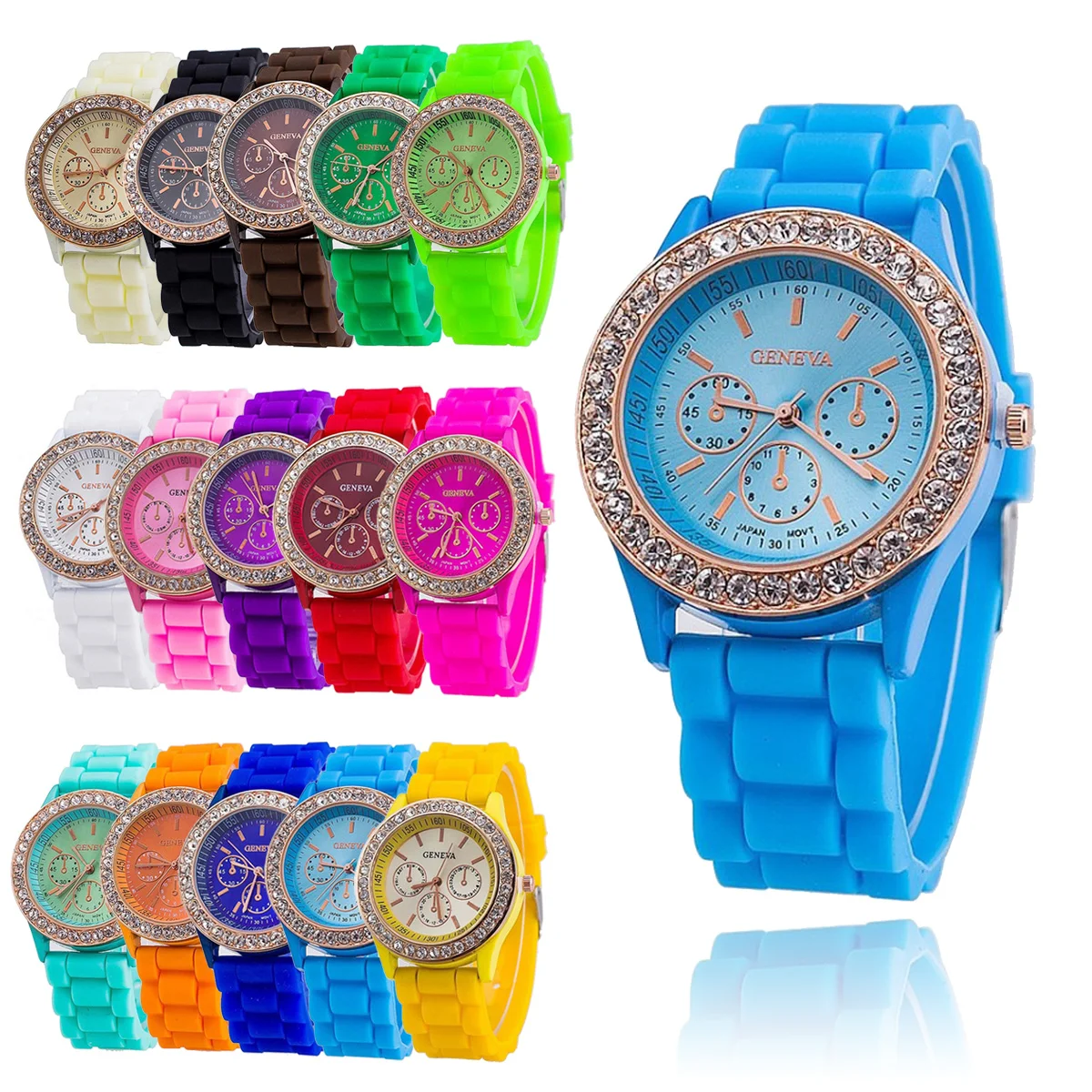 Geneva Casual Watch Women Crystal Dress Watch 2017 Quartz men Silicone watches Unisex Wristwatch Sports watch relogio feminino