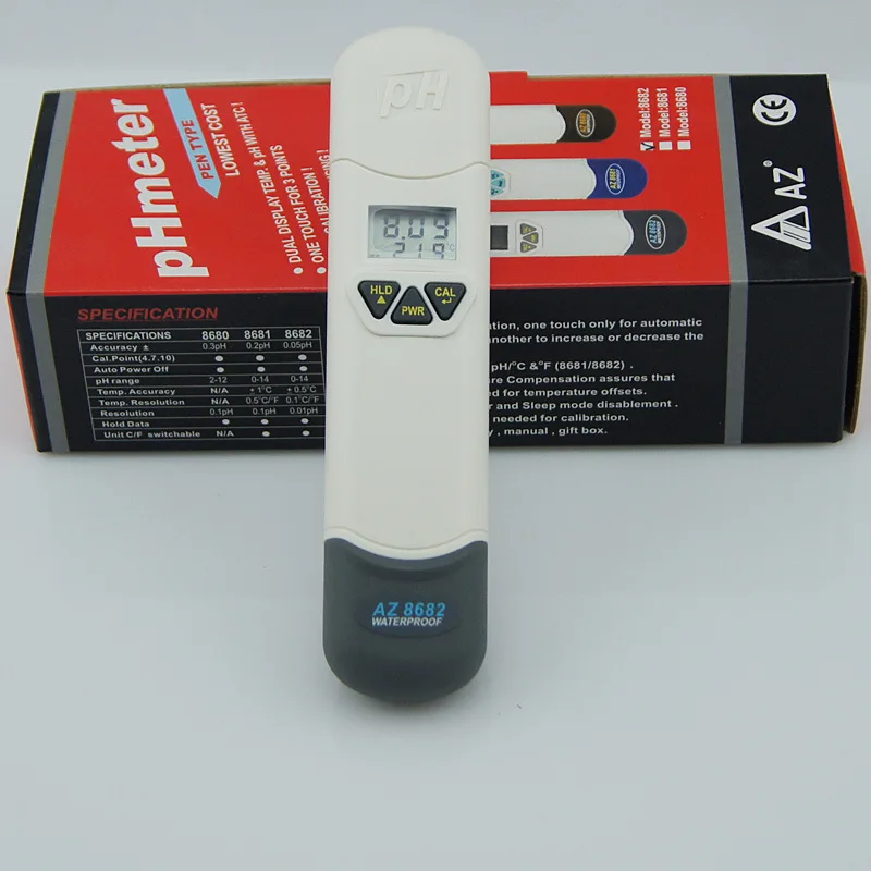 

AZ8682 Waterproof Digital PH Testing Pen PH Meter Temperature Tester With LCD Dual Display Range: 0-14.0PH Accuracy 0.05PH