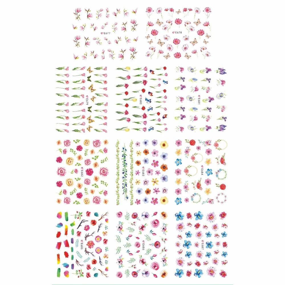 

11 PCS / LOT SIMULATION SELF-ADHESIVE 3D NAIL TATTOOS STICKER SLIDER FLOWER TULIP FREESIA CYCLAMEN DEER HORN E677-687
