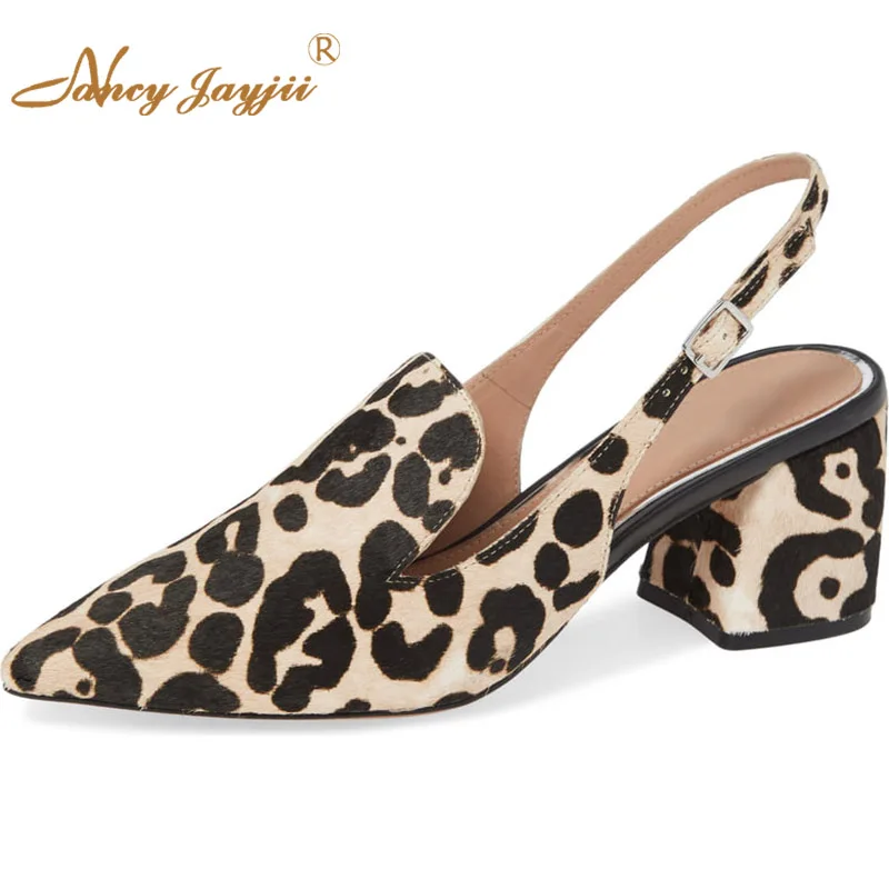

Med Chunky Heels Plus Size 11 13 Slingbacks Pointed Toe Brown Leopard-Print Strappy Sandals Woman Sexy Mature Summer Beautyfeet