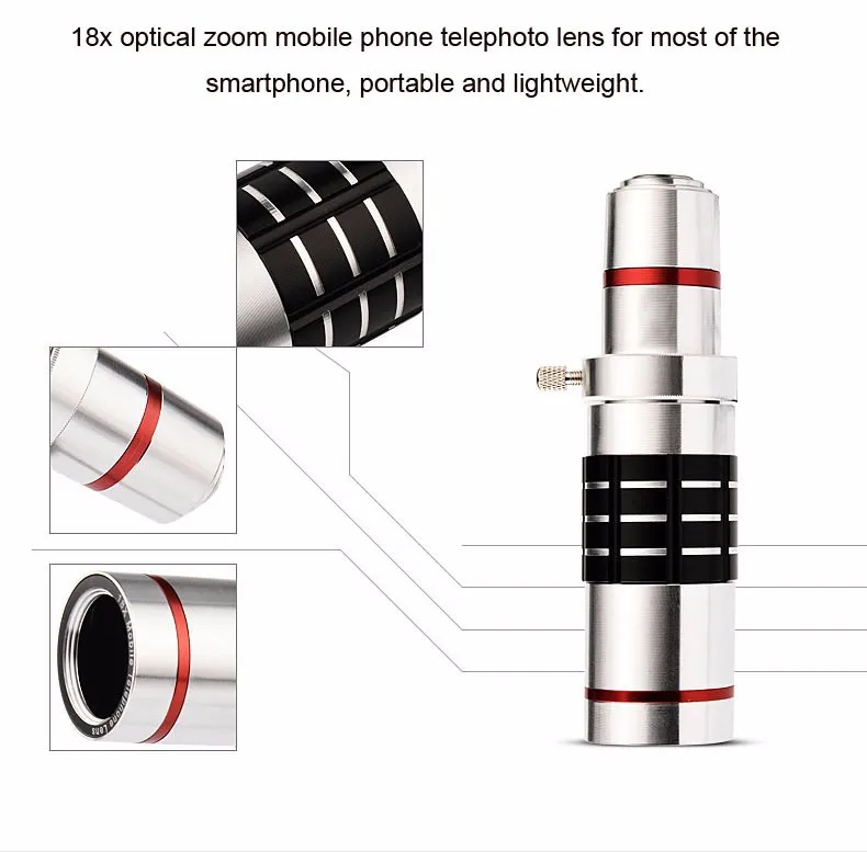 18x оптический телескоп зум смартфон объективная камера фотообъективы+ Портативный селфи Штатив для samsung для Iphone сотовых телефонов