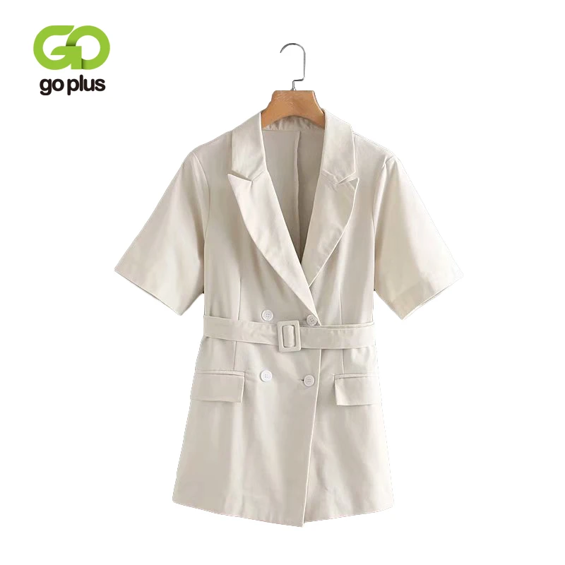 GOPLUS Retro Linen Blazer Feminino Ladies Blazers Blet Female Summer Short Sleeve Double Breasted Suit Jacket Women Blaser Mujer