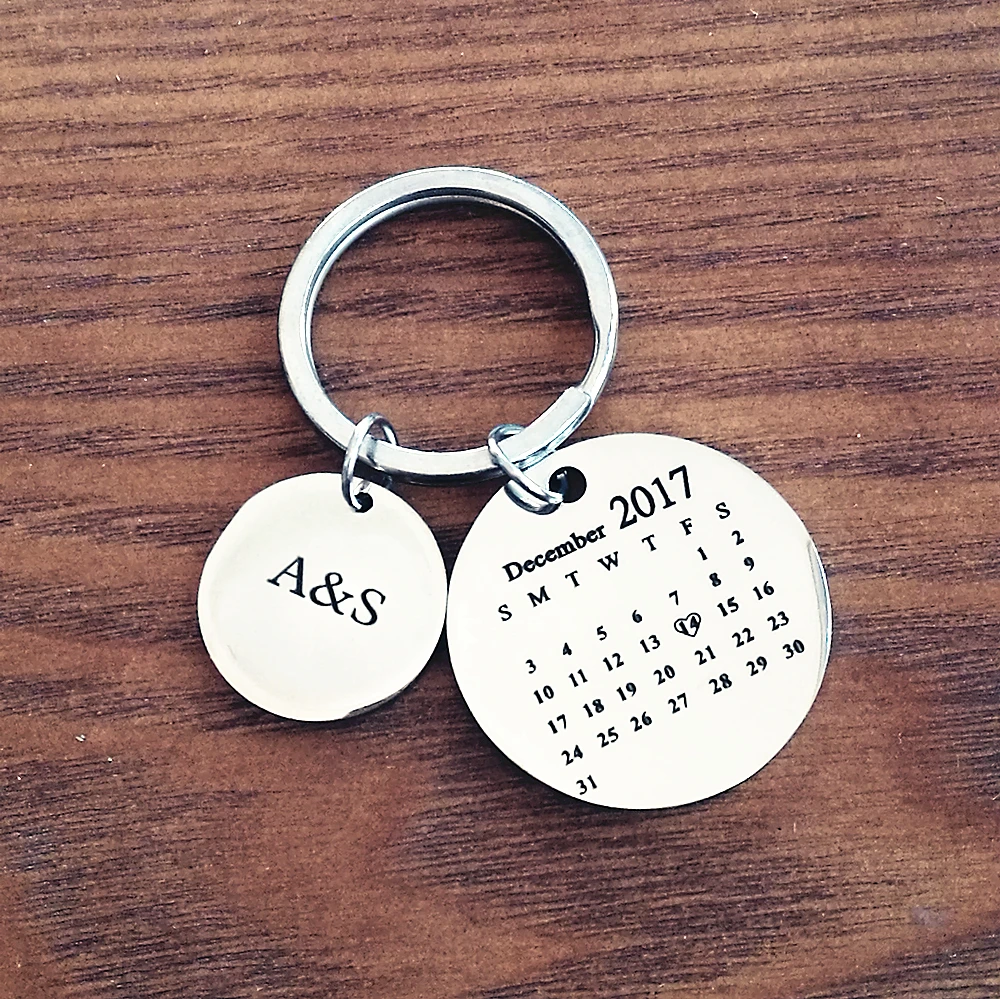 

Personalized Custom Jewelry Calendar KeyChain Stainless Steel DO NOT Fade Engrave Special Date Birthday Wedding Anniversary Gift