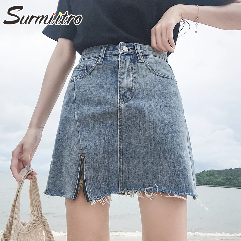 

Surmiitro Plus Size 5XL Denim Summer Skirt Women 2019 Fashion Zipper Pocket High Waist Big Sun School Mini Short Skirt Female