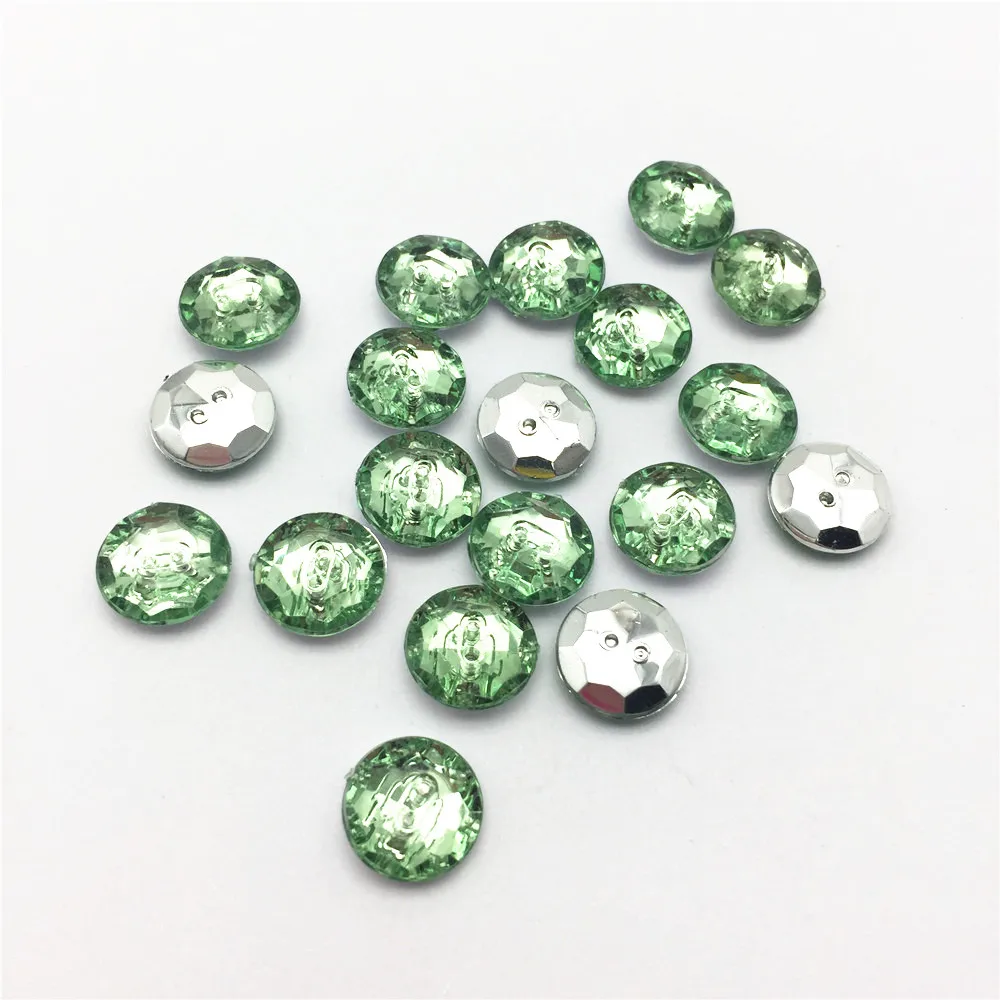 

100pcs 11mm Acrylic Round Silver Plated Buttons Transparent Green 2 Holes Sewing Button For Scrapbooking Embellishments