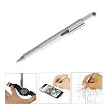Идеальный-Многофункциональный сенсорный экран Стилус с спиртовой линейкой отвертка(серебро