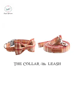 

Sweet Orange Plaid Cotton Dog Collar with Bow Plastic Buckle Dog&Cat Collar Pet Products Custom XXS-XL Dog Collar and Leash Set