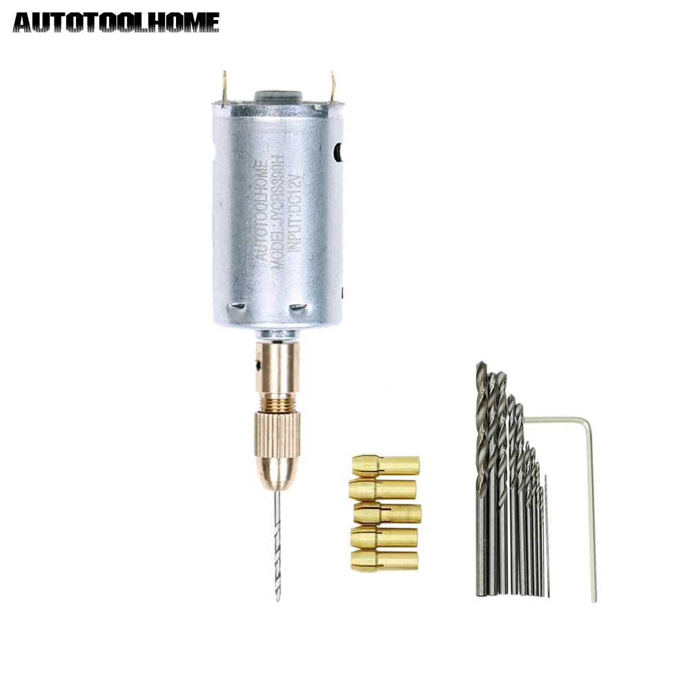 

Mini Electric Hand Drill Bit Set DC 12V Motor 0.5-3mm HSS Twist Drill Bit with 5Pcs Chuck Collets fits PCB PVB Drilling Hole Saw